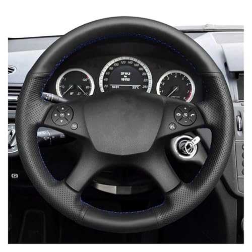 SQOFJGIGN Lenkradschoner Autolenkradabdeckung Für Mercedes Für Benz C-Klasse W204 2007-2011 Innenteile Handgenähtes Schwarzes PU-Kunstleder Auto Lenkradbezug(Yellow Thread) von SQOFJGIGN