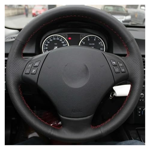 SQOFJGIGN Lenkradschoner DIY Handgenähte Schwarze Kunstleder-Lenkradabdeckung Für E90 320 318i 320i 325i 330i 320d X1 328xi 2007 Auto Lenkradbezug(Orange Thread) von SQOFJGIGN
