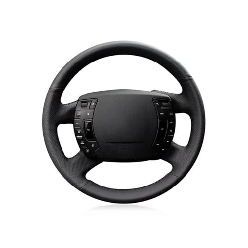 SQOFJGIGN Lenkradschoner Für Citroen C5 2008 2009 2010 2011 2012 2013 2014 2015 2016 2017 Auto-Lenkradabdeckung Schwarzes PU-Mikrofaserleder, Handgenäht Auto Lenkradbezug(Yellow Thread) von SQOFJGIGN
