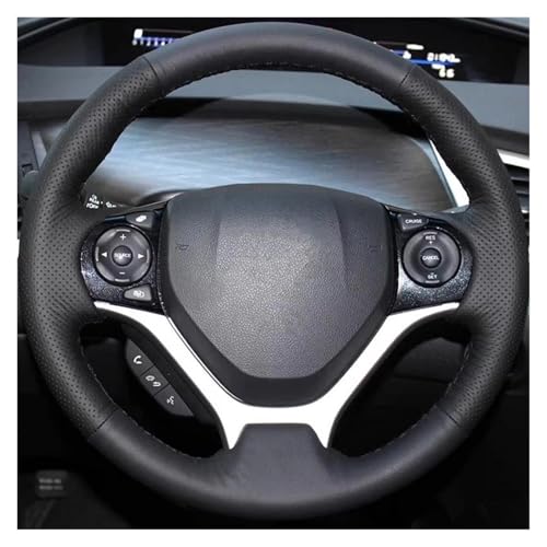 SQOFJGIGN Lenkradschoner Für Civic Für Civic 9 2012 2013 2014 2015 DIY Handgenähte Lenkradabdeckung Schwarze Mikrofaser-Leder-Autolenkradabdeckung Auto Lenkradbezug(White Thread) von SQOFJGIGN