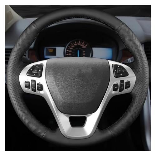 SQOFJGIGN Lenkradschoner Für Ford Für Explorer 2011-2019 Für Taurus 2013-2019 Für Edge 2011-2014 Autolenkrad-Geflechtabdeckung Aus Echtem Leder Auto Lenkradbezug(Red Thread) von SQOFJGIGN