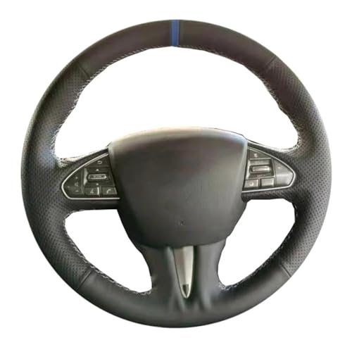 SQOFJGIGN Lenkradschoner Für Infiniti Q50 2014 2015 Für QX50 2015 Schwarze Kunstleder-Lenkradabdeckung Handgenähte Auto-Lenkradabdeckung Auto Lenkradbezug(White Thread) von SQOFJGIGN