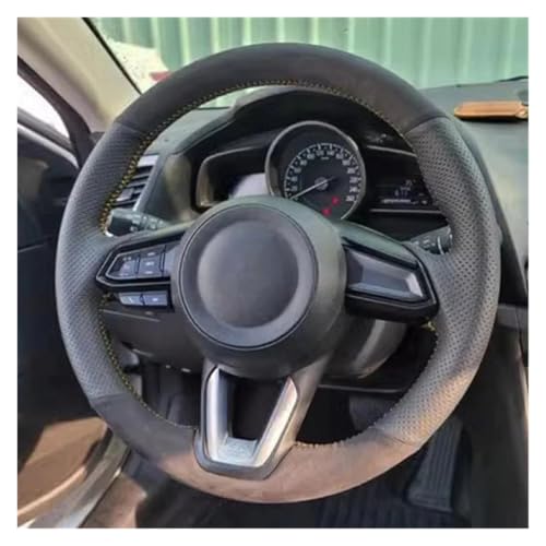 SQOFJGIGN Lenkradschoner Für Mazda 6 Für Atenza CX-3 CX-9 CX-5 2017-2019 Auto-Lenkradabdeckung Schwarzes Echtes Leder Handnähen Auto-Innenraum Auto Lenkradbezug(Green Thread) von SQOFJGIGN