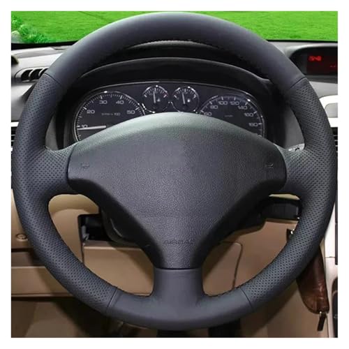 SQOFJGIGN Lenkradschoner Für Peugeot 307 SW 2005-2008 Für 307 2001-2008 Schwarze Kunstleder-Lenkradabdeckung Handnähende Auto-Lenkradabdeckungen Auto Lenkradbezug(Yellow Thread) von SQOFJGIGN