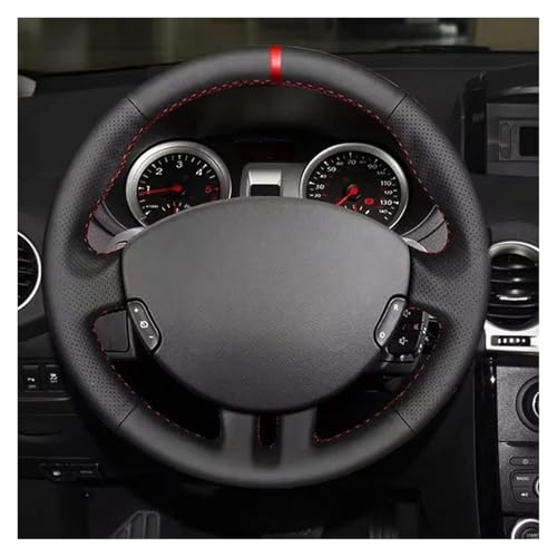 SQOFJGIGN Lenkradschoner Handgenähte Auto-Lenkradabdeckung Für Clio 3 RS 2005 2006 2007 2008 2009 2010 2011 2012 2013, Perforierter Lederbesatz Auto Lenkradbezug(White Thread) von SQOFJGIGN