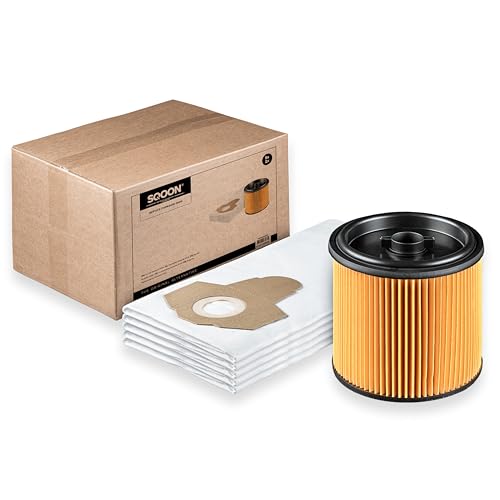 SQOON® Service-Set geeignet für Parkside PNTS 1250/1300/1400 Staubsauger 5x, Faltenfilter 1x, Entspricht dem Original,Ideal zum Austausch von Staubbeuteln und Filter in Nass- und Trockensaugern von SQOON
