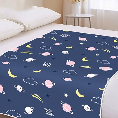 SQOYEI 4 Jahreszeiten Atmungsaktiv Inkontinenz Bettunterlage, Rutschfest Nicht Verschiebbar Inkontinenzauflage für Hotels, Schlafsäle Inkontinenzunterlage Waschbar(100x180cm,Planet-Blue) von SQOYEI
