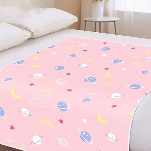 SQOYEI 4 Jahreszeiten Atmungsaktiv Inkontinenz Bettunterlage, Rutschfest Nicht Verschiebbar Inkontinenzauflage für Hotels, Schlafsäle Inkontinenzunterlage Waschbar(100x180cm,Planet-Pink) von SQOYEI