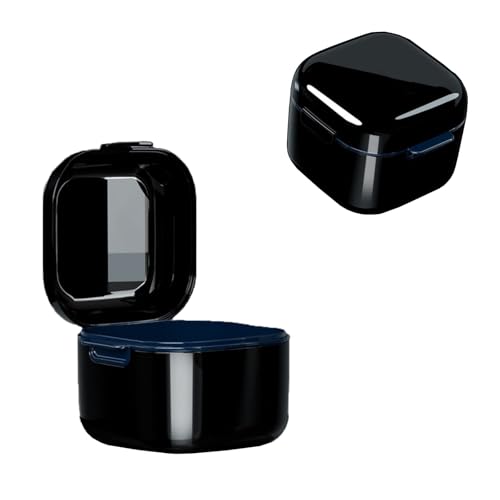 SQOYEI Multifunktionell Zahnrettungsbox Tragbar Zahnspangendose Mit Deckel, Auslaufsicher Gebissdose Mit Abtropfkorb für Vollprothesen(Schwarz) von SQOYEI