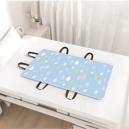 SQOYEI Weich Atmungsaktiv Inkontinenzunterlage Waschbar für ältere Menschen Mit Verstärkten Griffen, Inkontinenz Bettunterlage Langlebig Rutschfest Inkontinenzauflage(90 * 100cm,Cloud-blue) von SQOYEI