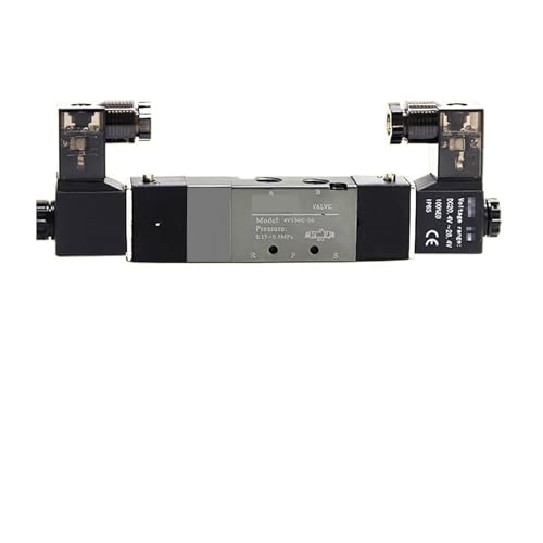 4V130 4V230 4V330 4V430 Pneumatische 5 Weg Center Close Air Magnetventil Block Verteilerplatte Mit Fitting DC24V 12V AC110V 220V(4V230C-08 AC220V,With 8mm fittings) von SQSKSSWOB