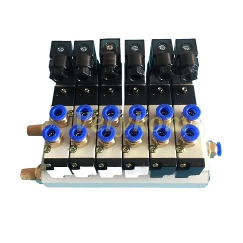 Multi Option 4V210-08 Elektromagnetischer Magnetventilblock Mit Schalldämpfer-Montagebasisverteiler DC 12 V 24 V AC 110 V 220 V 2 10-Wege(6 Row) von SQSKSSWOB
