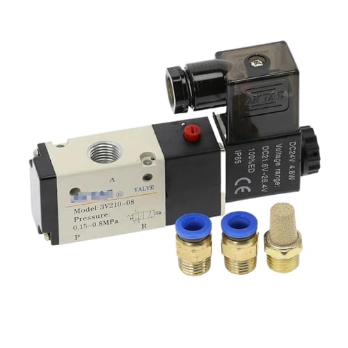 Pneumatic Fittings 3 Way 2 Position Air Directional Control Solenoid Valve 3V210-08 DC12V DC24V AC110V AC220V(DC 24V) von SQSKSSWOB