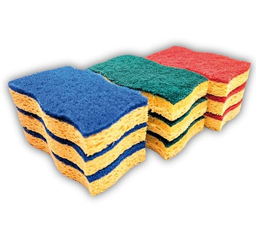Squatch® KÜCHENSET | 9er-Set Küchenschwämme | Großes Vorteilspaket | 3X Blau Weich + 3X Grün Mehrzweck + 3X Rot Power | Zellulose auf Pflanzenbasis | Doppelwirkung & Ultra saugfähig von SQUATCH