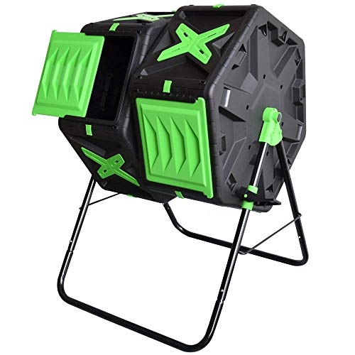 Tumbling-Komposterbin, Doppelkammerkompost Tumbler mit Easy-Turn, schnell arbeitendes System für Garten, 140L, Schwarz & Grün von SQUEEZE master