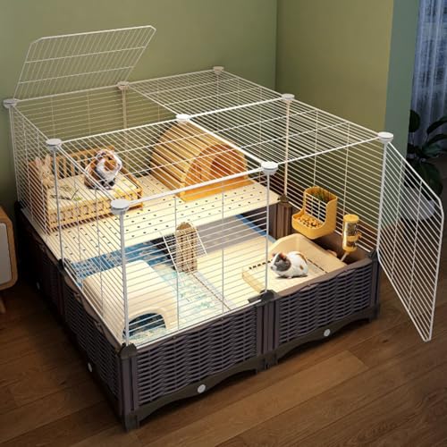 2-Lagiger Meerschweinchenkäfig und HüHnerkäfig – Einfache Montage, Geräumiges Design mit Bepflanzbarem/Einstreubarem Boden für Kleine Haustiere von SQUZO