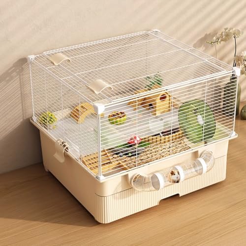 2-stöckiger Hamsterkäfig mit Klettersystem - Nagetiergehege mit Öffnendem Deckel, Laufrad & Klartunnel - Behausung für Mäuse, Ratten, Frettchen (Zubehör separat)(10pcs) von SQUZO