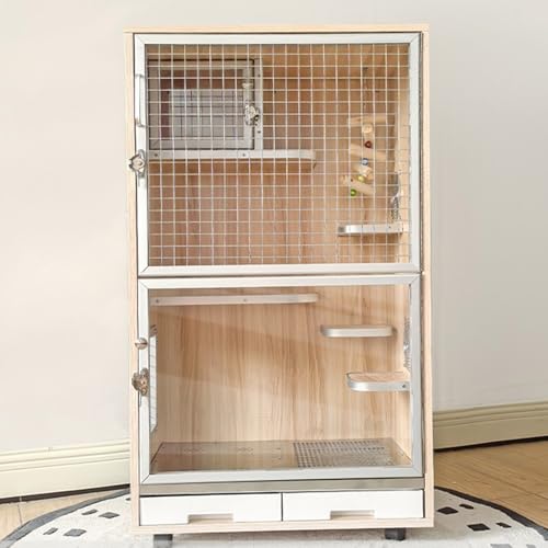 Chinchillakäfig, Eichhörnchenkäfig, Kaninchenkäfig, Holz, Kleintierkäfig, 360°-Universalrad, Platz für 2–3 Kleintiere(A-60 * 40 * 100cm) von SQUZO
