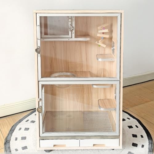 Chinchillakäfig, Eichhörnchenkäfig, Kaninchenkäfig, Holz, Kleintierkäfig, 360°-Universalrad, Platz für 2–3 Kleintiere(B-60 * 40 * 100CM) von SQUZO