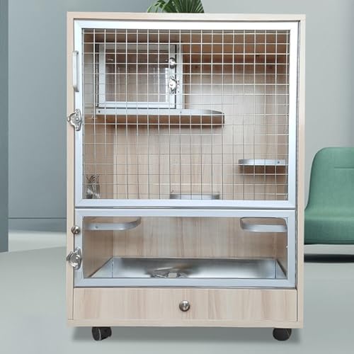 Chinchillakäfig, Eichhörnchenkäfig, Kaninchenkäfig, Holz, Kleintierkäfig, 360°-Universalrad, Platz für 2–3 Kleintiere(B-60 * 40 * 80CM) von SQUZO