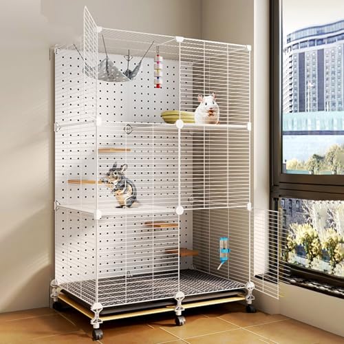 Chinchillakäfig, kausicherer Meerschweinchenkäfig, Metallrahmen mit Rädern, 3-stufiger Lebensraum, Trennwand for 2–3 Kleintiere(White) von SQUZO