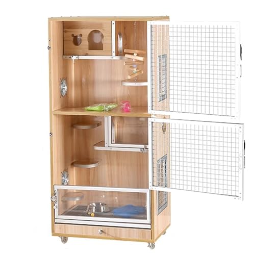 Chinchillakäfig Aus Holz, Eichhörnchenkäfig, Kaninchenkäfig, Atmungsaktive Belüftung, KüHlbox-Design, Kühler Im Sommer, für 2-3 Kleine Haustiere(A) von SQUZO