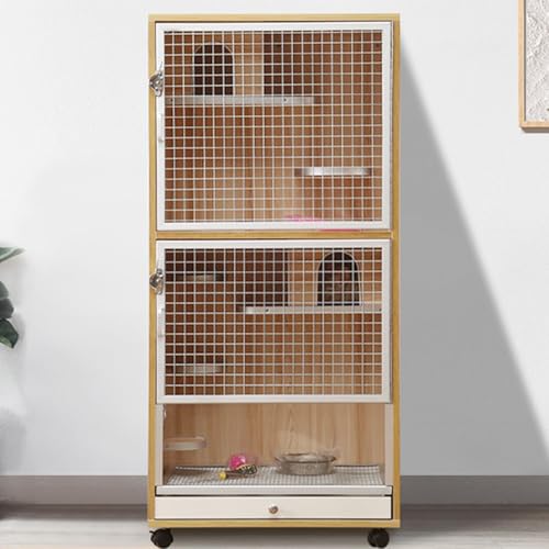 Chinchillakäfig Aus Holz, Eichhörnchenkäfig, Kaninchenkäfig, Atmungsaktive Belüftung, KüHlbox-Design, Kühler Im Sommer, für 2-3 Kleine Haustiere(B) von SQUZO