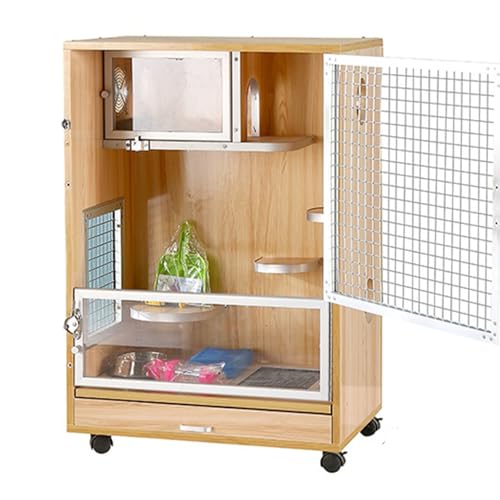 Chinchillakäfig Aus Holz, Hamsterkäfig mit Tablett, KüHlbox-Design, Kühler Im Sommer, für 2 Kleine Haustiere(60 * 40 * 80cm) von SQUZO