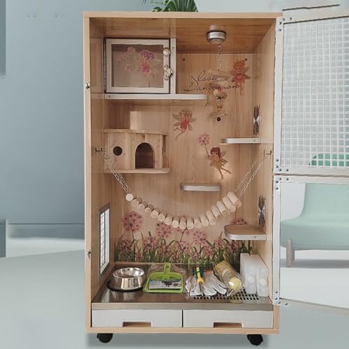 Chinchillakäfig – EichhöRnchenkäfig, Holz, Kleintierkäfig, Atmungsaktive Belüftung, Eisnest-Design, Kühler Im Sommer, Geeignet für Verschiedene Kleintiere(60 * 40 * 100CM-A) von SQUZO