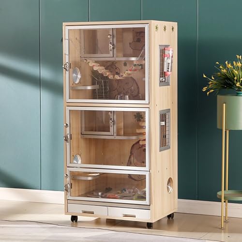 Chinchillakäfig – EichhöRnchenkäfig, Holz, Kleintierkäfig, Atmungsaktive Belüftung, Eisnest-Design, Kühler Im Sommer, Geeignet für Verschiedene Kleintiere(60 * 40 * 120CM-A) von SQUZO