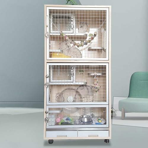 Chinchillakäfig – EichhöRnchenkäfig, Holz, Kleintierkäfig, Atmungsaktive Belüftung, Eisnest-Design, Kühler Im Sommer, Geeignet für Verschiedene Kleintiere(60 * 40 * 120CM-B) von SQUZO