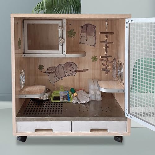 Chinchillakäfig – EichhöRnchenkäfig, Holz, Kleintierkäfig, Atmungsaktive Belüftung, Eisnest-Design, Kühler Im Sommer, Geeignet für Verschiedene Kleintiere(60 * 40 * 60cm) von SQUZO