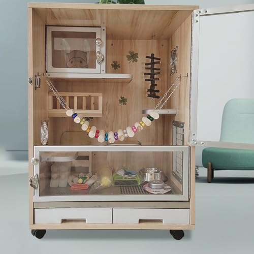 Chinchillakäfig – EichhöRnchenkäfig, Holz, Kleintierkäfig, Atmungsaktive Belüftung, Eisnest-Design, Kühler Im Sommer, Geeignet für Verschiedene Kleintiere(60 * 40 * 80cm-A) von SQUZO