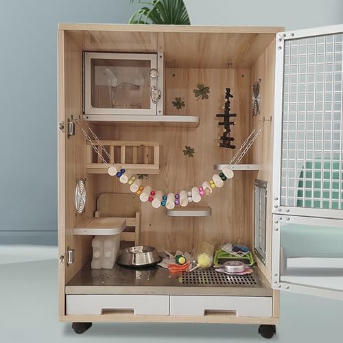 Chinchillakäfig – EichhöRnchenkäfig, Holz, Kleintierkäfig, Atmungsaktive Belüftung, Eisnest-Design, Kühler Im Sommer, Geeignet für Verschiedene Kleintiere(60 * 40 * 80cm-B) von SQUZO