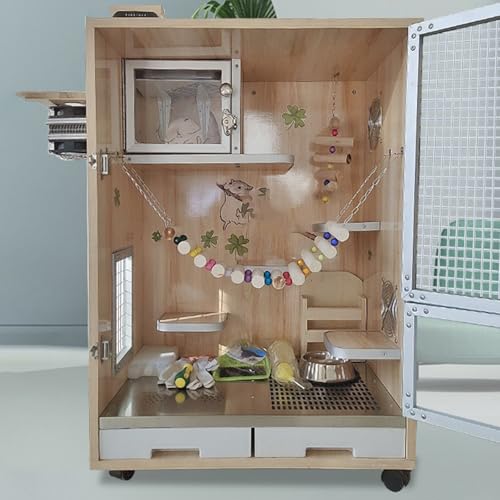 Chinchillakäfig – EichhöRnchenkäfig, Holz, Kleintierkäfig, Atmungsaktive Belüftung, Eisnest-Design, Kühler Im Sommer, Geeignet für Verschiedene Kleintiere(60 * 40 * 80cm-C) von SQUZO