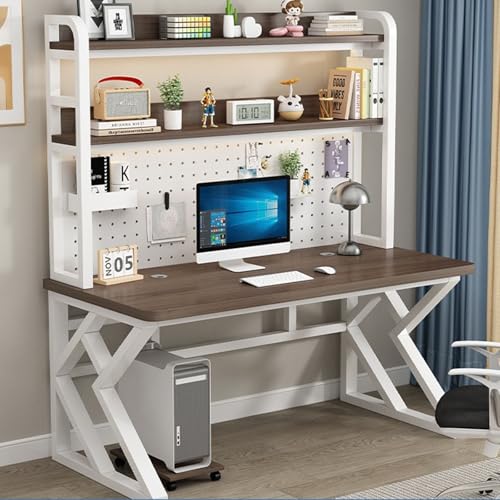 Computertisch mit Stauraum, 2-Stöckiges Computer-Schreibtischregal, Schreibtisch mit Ablagen, Rechteckiger Schreibtisch für Das Homeoffice, Ohne StüHle(Brown,80x60x170cm) von SQUZO