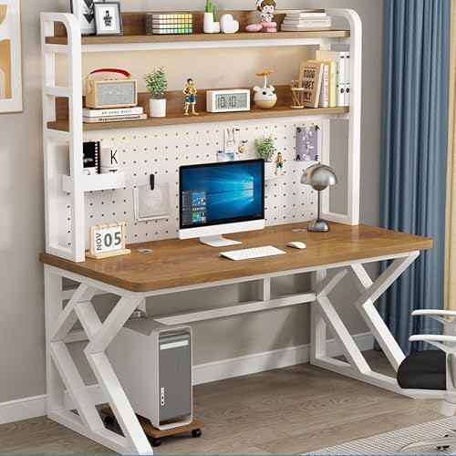Computertisch mit Stauraum, 2-Stöckiges Computer-Schreibtischregal, Schreibtisch mit Ablagen, Rechteckiger Schreibtisch für Das Homeoffice, Ohne StüHle(Yellow,100x60x170cm) von SQUZO