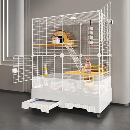 Doppelter Kaninchenkäfig, Zwei Ablagen Halten Sauber, SpritzwassergeschüTzte Trennwand, Geeignet für Kaninchen, Meerschweinchen, Chinchillas Und EichhöRnchen von SQUZO