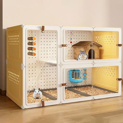 Frettchenkäfig, Chinchillakäfig, Rattenkäfig, DIY-Landschaftsgestaltung, Transparente Platte für Gute Sicht, 2/3 Ebenen, Kleintierkäfig-Trennwand für 2 Tiere(105 * 45 * 70cm) von SQUZO