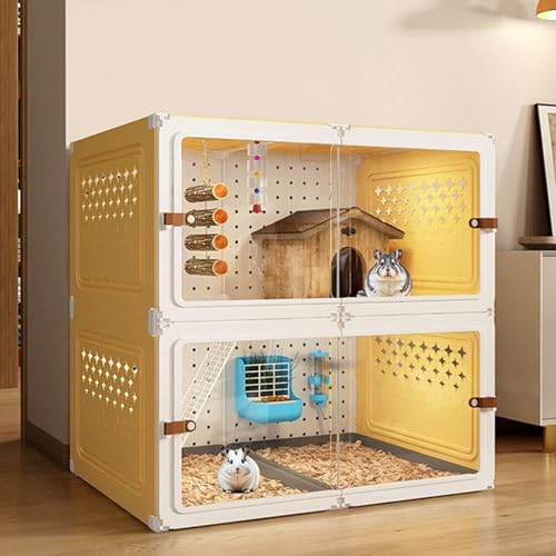 Frettchenkäfig, Chinchillakäfig, Rattenkäfig, DIY-Landschaftsgestaltung, Transparente Platte für Gute Sicht, 2/3 Ebenen, Kleintierkäfig-Trennwand für 2 Tiere(70 * 45 * 70cm) von SQUZO