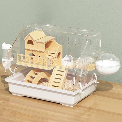 Hamsterhaus, Igelkäfig, Hamsterkäfig mit Zubehör, Laufrad und Versteck, 360°-Drehung, Leicht Zu Beobachten und Zu Füttern, Transparentes Mäusehaus(36 * 26 * 28cm) von SQUZO