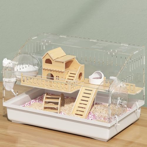 Hamsterhaus, Igelkäfig, Hamsterkäfig mit Zubehör, Laufrad und Versteck, 360°-Drehung, Leicht Zu Beobachten und Zu Füttern, Transparentes Mäusehaus(B-47 * 30 * 30cm) von SQUZO