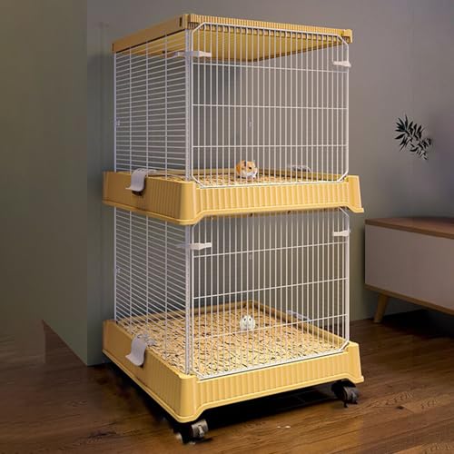 Hamsterkäfig, 2-Lagiger Meerschweinchenkäfig, VerschlüSseltes Eisengitter, 360° Drehbare Rollen, für 2–3 Kleintiere(C1) von SQUZO