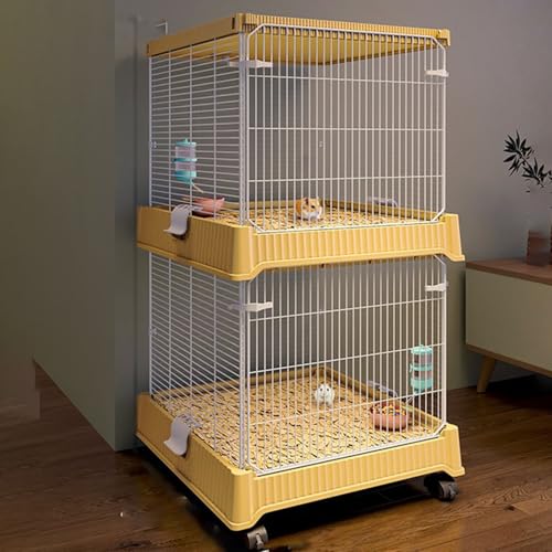 Hamsterkäfig, 2-Lagiger Meerschweinchenkäfig, VerschlüSseltes Eisengitter, 360° Drehbare Rollen, für 2–3 Kleintiere(C2) von SQUZO