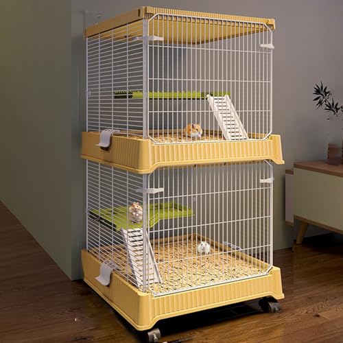 Hamsterkäfig, 2-Lagiger Meerschweinchenkäfig, VerschlüSseltes Eisengitter, 360° Drehbare Rollen, für 2–3 Kleintiere(C3) von SQUZO