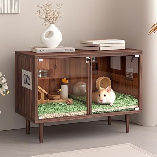 Hamsterkäfig, Meerschweinchenkäfig Aus Holz mit TrennwäNden, Leicht Zu Reinigen Geeignet für Viele Haustiere - Abgebildetes Zubehör Nicht Im Lieferumfang Enthalten(Brown,80 * 40 * 58cm) von SQUZO