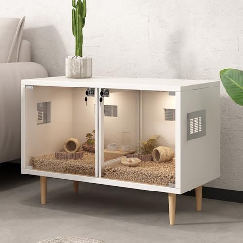 Hamsterkäfig, Meerschweinchenkäfig Aus Holz mit TrennwäNden, Leicht Zu Reinigen Geeignet für Viele Haustiere - Abgebildetes Zubehör Nicht Im Lieferumfang Enthalten(White,80 * 40 * 58cm) von SQUZO