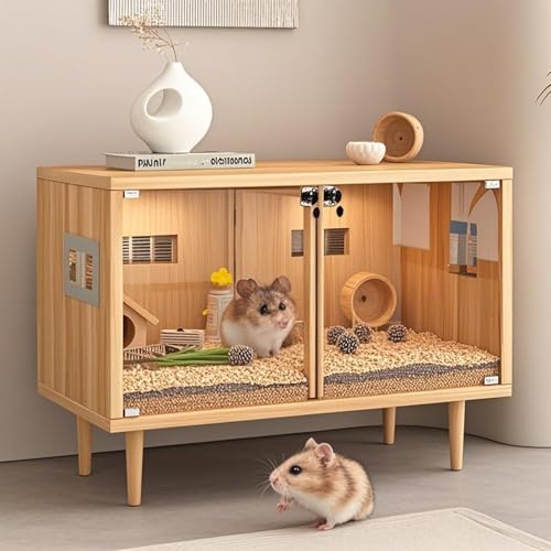 Hamsterkäfig, Meerschweinchenkäfig Aus Holz mit TrennwäNden, Leicht Zu Reinigen Geeignet für Viele Haustiere - Abgebildetes Zubehör Nicht Im Lieferumfang Enthalten(Yellow,80 * 40 * 58cm) von SQUZO