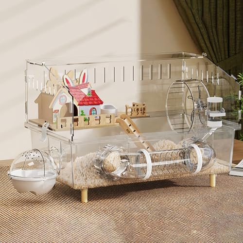 Hamsterkäfig mit Komplettem Zubehör, Rennmauskäfig Breite Tür für Rundum-Beobachtung Bissschutz, Geeignet für Hamster, Meerschweinchen und Rennmäuse(A-45 * 30 * 33cm) von SQUZO