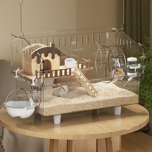 Hamsterkäfig mit Komplettem Zubehör, Rennmauskäfig Breite Tür für Rundum-Beobachtung Bissschutz, Geeignet für Hamster, Meerschweinchen und Rennmäuse(A-45 * 30 * 34cm) von SQUZO
